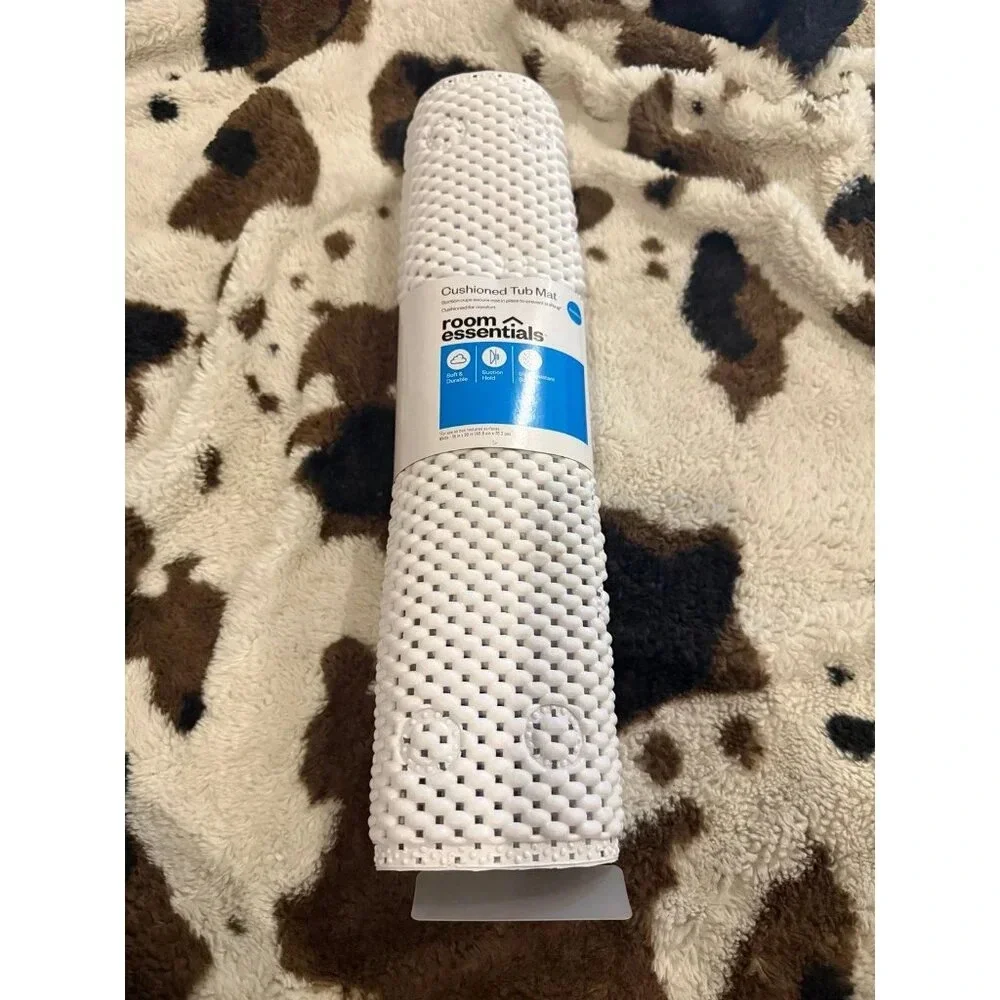 NEW Small Cushion Bath Mat White - Room Essentials™: PVC Non-Slip, Molded Textur